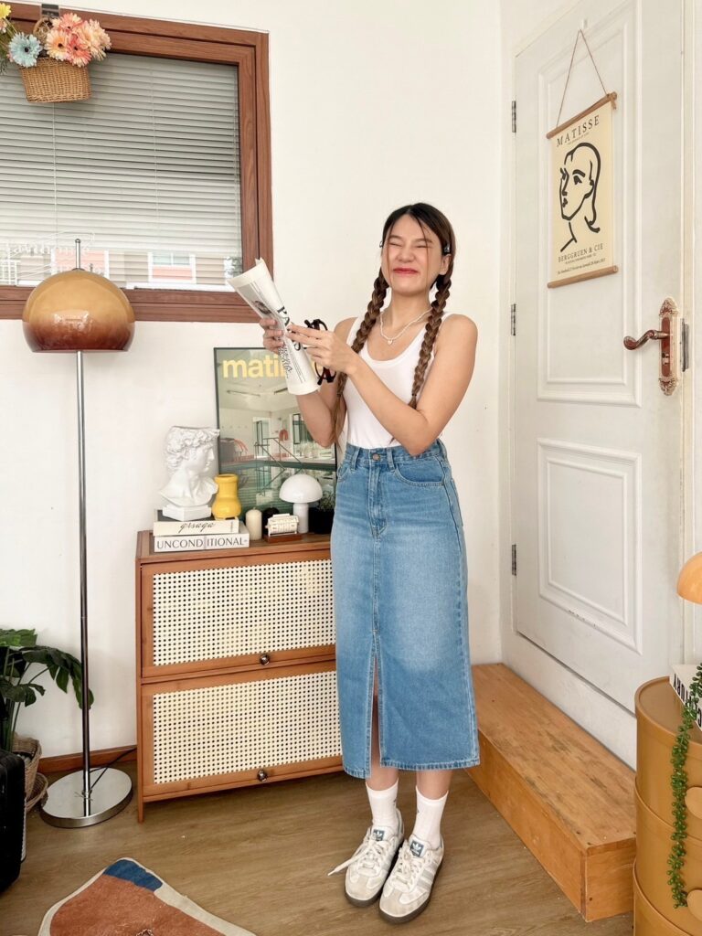 ไอเทมโกงหุ่น! กระโปรงยีนส์ยาวผ่าหน้า ทรงสวยสับแบบตัวแม่ ✨